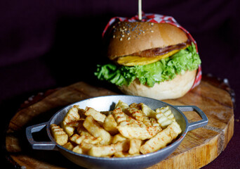 hamburger and fries