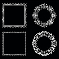 Set of decorative frames Elegant vector element for design in Eastern style, place for text. Floral black and white borders. Lace illustration for invitations and greeting cards.