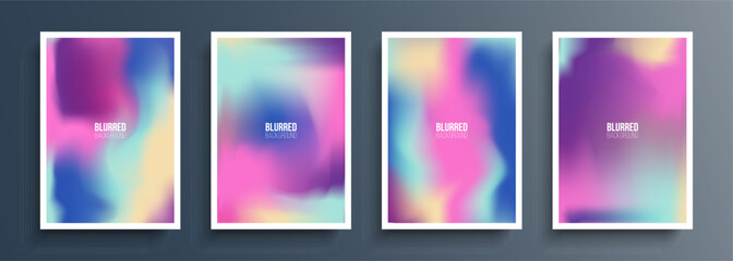Set of vibrant abstract backgrounds with blue, yellow, purple and pink soft color gradients for your creative graphic design. Vector illustration.