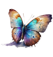 watercolor butterfly with watercolor splash hand-drawn illustration white isolated background. Generative AI