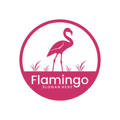flamingo logo with pink color, animal art logo design illustration flamingo logo, vector template © afriliya