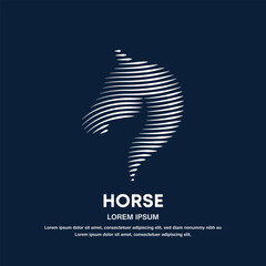 simple line art Horse logo design template. Horse head logotype vector illustration on dark background. EPS 10