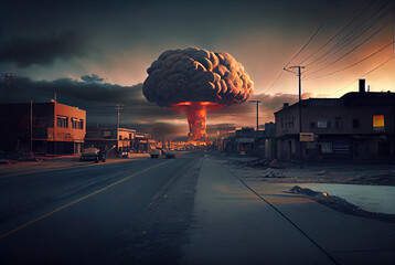 Nuclear Explosion in a city - Generative AI illustration - obrazy, fototapety, plakaty