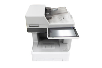 On top Photocopier, network printer is office worker tool equipment scanning and copy paper xerox photocopy. Printer with Copier, Fax and Scanner. Office Printing Appliances. Isolated on cutout PNG