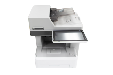 On top Photocopier, network printer is office worker tool equipment scanning and copy paper xerox photocopy. Printer with Copier, Fax and Scanner. Office Printing Appliances. Isolated on cutout PNG