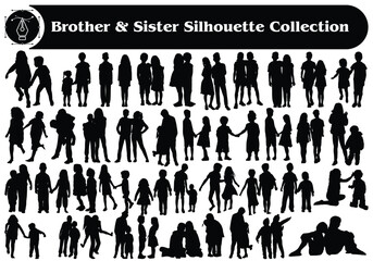 Brother and Sister Silhouettes Vector Collection