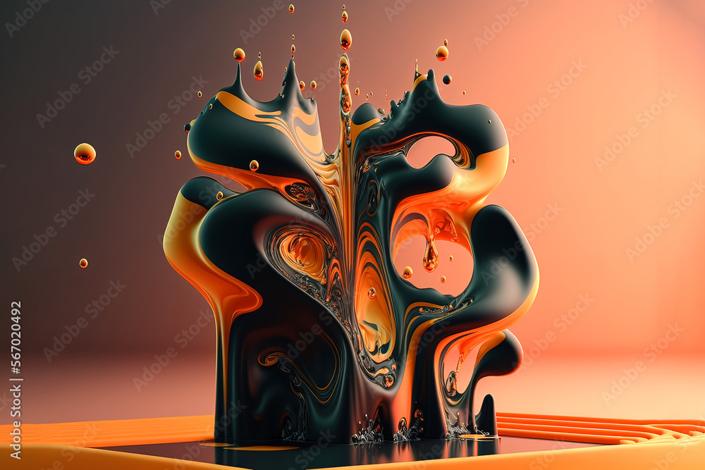 Canvas Prints abstract fluid yellow and black background with interlaced 3d distortion effect. futuristic liquid d