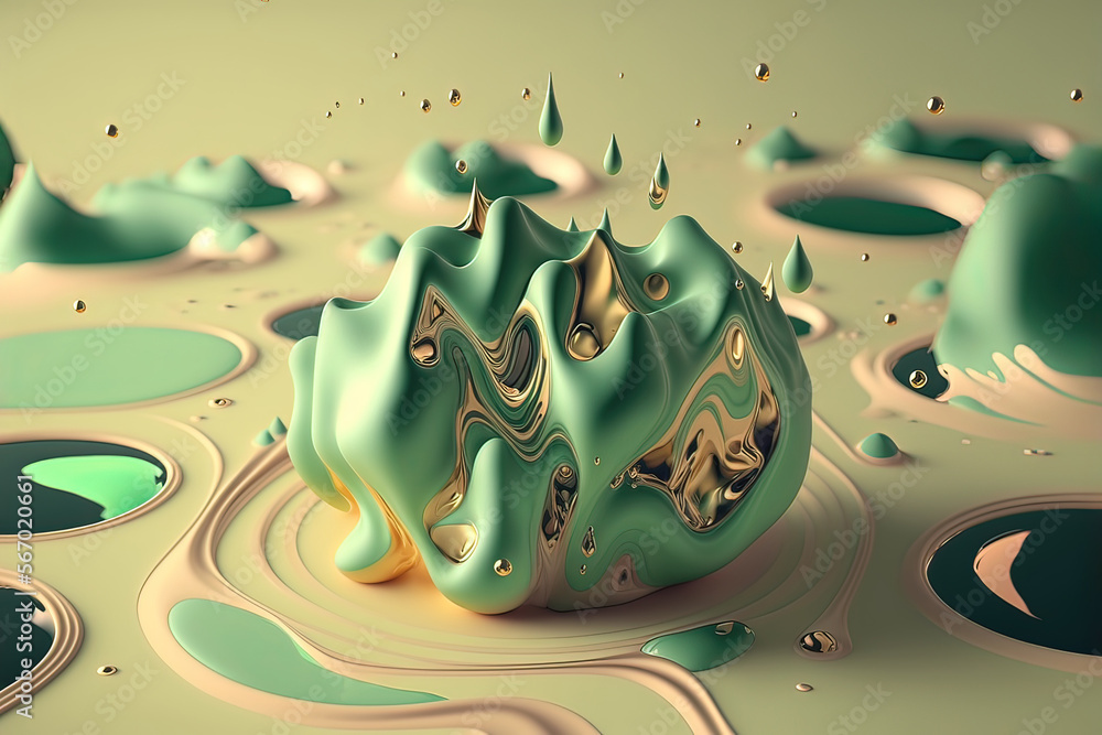 Canvas Prints abstract fluid green background with interlaced 3d distortion effect. futuristic liquid design. retr
