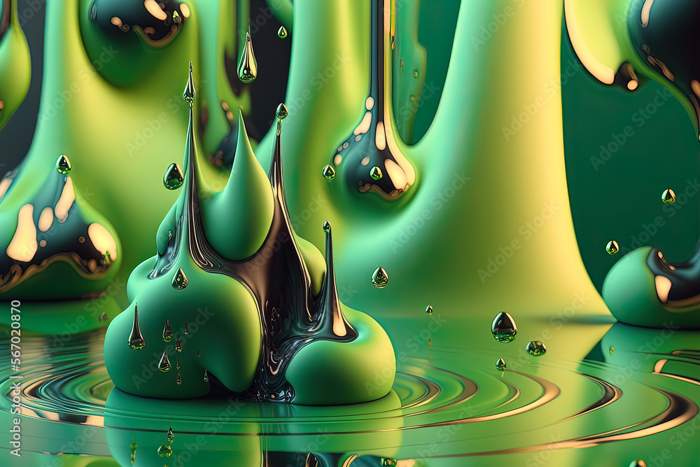 Canvas Prints abstract fluid green background with interlaced 3d distortion effect. futuristic liquid design. retr