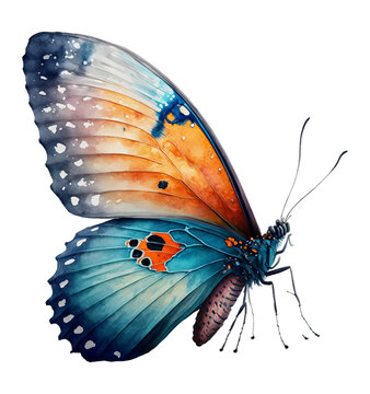 watercolor butterfly with watercolor splash hand-drawn illustration white isolated background. Generative AI © Aliyah