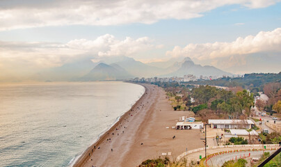 A view along the long beach at Antalya Turkey in January