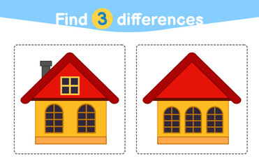 Find differences.  Educational game for children. Cartoon vector illustration of cute house.
