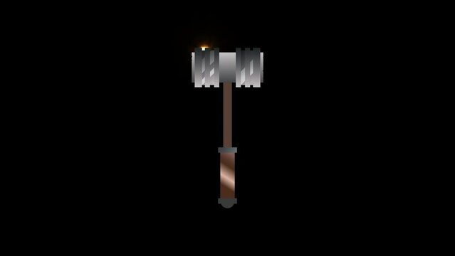 burning hammer animation. video with a glowing outline of a vintage hammer