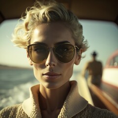 Fototapeta na wymiar Schöne Frau auf Boot