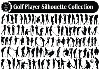 Golf Player Male or Female silhouettes Vector Collection - obrazy, fototapety, plakaty