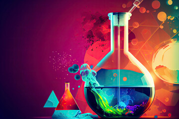 Chemistry science research lab background with a glass flask