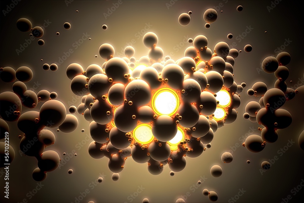 Poster high-quality artwork on an abstract backdrop of moving atoms generative ai
