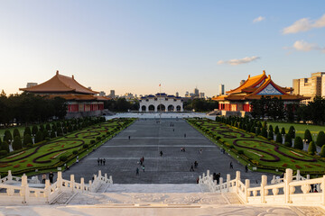 Sunny exterior view of the Liberty Square Arch of Chiang Kai-shek Memorial Hall
