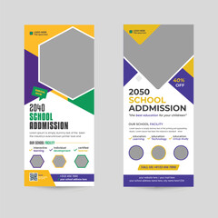 Back to school admission roll up a banner template or DL flyer, school roll up banner template.