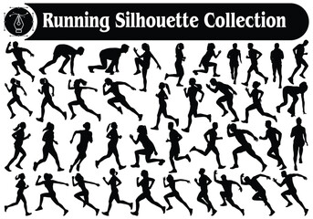 Naklejka premium Running Man and Woman silhouettes vector Collection