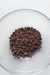 Pieces of chopped dark chocolate for baking, Dark chocolate chunks