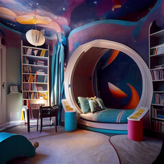 Fototapeta premium perfect bedroom decor for a child with a fantastic original design, generative AI