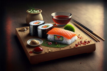 Sushi variations on different backgrounds Ai Generative