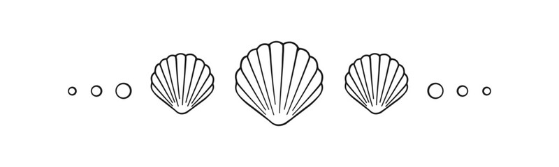 Seashell scallop border divider. Sea and ocean design template. Vector illustration summer or beach party, advertising design