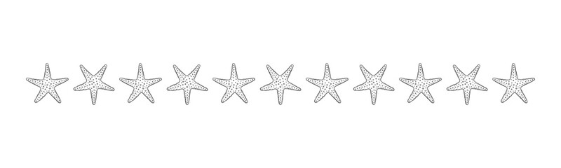 Fototapeta na wymiar Starfish outline border divider. Sea and ocean design template. Vector illustration summer or beach party, advertising design