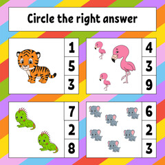 Circle the right answer. Education developing worksheet. Activity page with pictures. Game for children. Funny character. Cartoon style. Vector illustration.