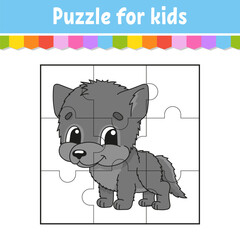 Puzzle game for kids. Jigsaw pieces. Color worksheet. Activity page. cartoon style. Vector illustration.