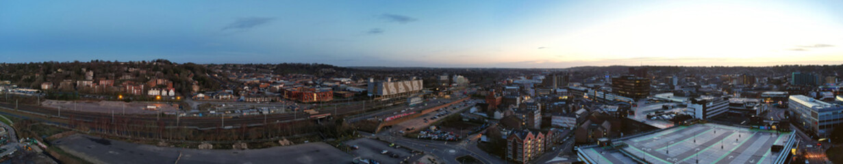 Fototapeta na wymiar High Angle and Panoramic View of British City