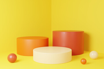 3d render image assorted shape podium with autumn color palette. Suitable for product display advertisement.