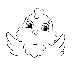Coloring page for kids. Cute chicken. Digital stamp. Cartoon style character. Vector illustration isolated on white background.
