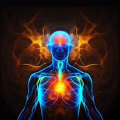 Human inner energy chakra meditation of mind body and soul. Peculiar image. Generative AI
