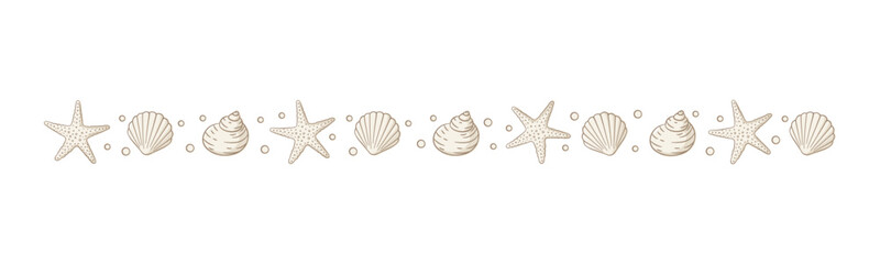 Seashells border divider. Sea and ocean design template. Vector illustration summer or beach party, advertising design
