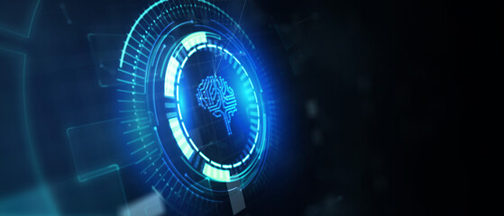 Artificial intelligence (AI), machine learning and modern computer technologies concepts. Business, Technology, Internet and network concept.  3d illustration