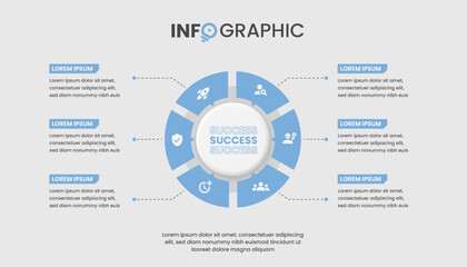 Circle Chart  Infographic Template with 6 Options for Business Presentations, Advertising, Layouts, Annual Reports