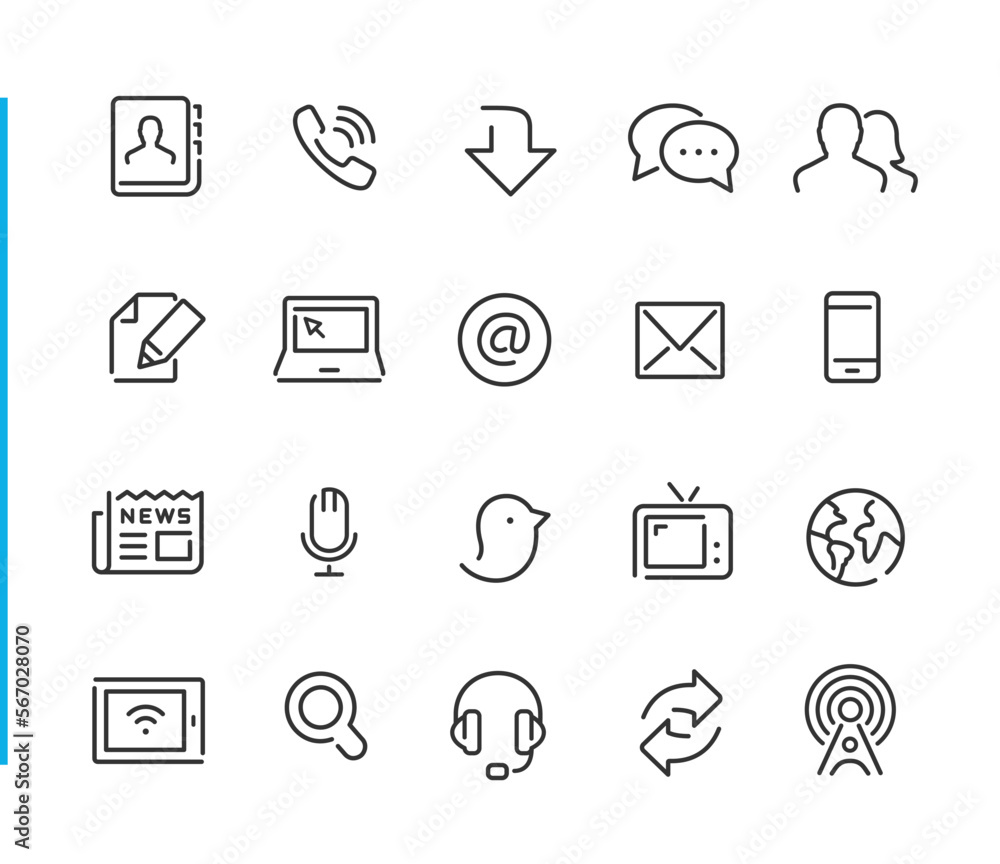 Poster communications icons - blue line series - vector line icons for your digital or print projects.
