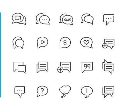 Chat Bubble Icons - Blue Line Series - Vector line icons for your digital or print projects.