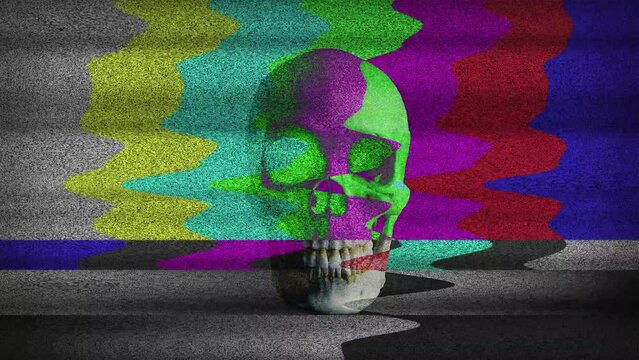 Skull Eats Camera In Distorted TV Signal
