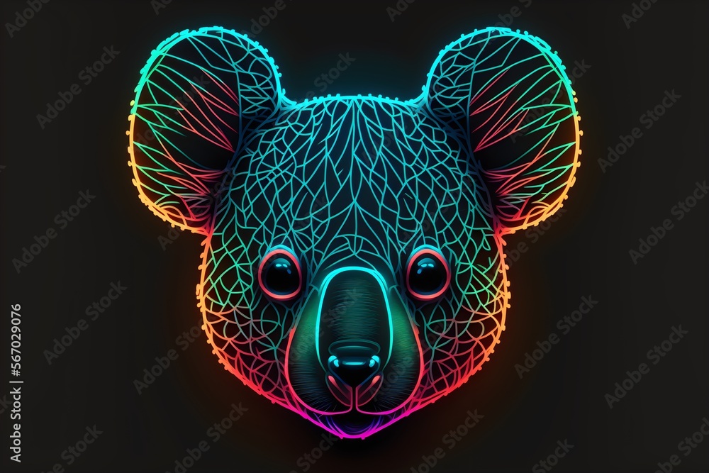 Wall mural A beautiful neon koala head icon. Generative AI.