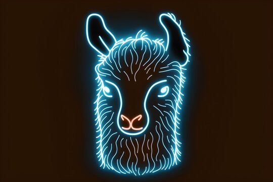 A beautiful neon llama head icon. Generative AI.