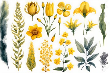 bouquet of tulips, generative  ai, set of yellow garden flowers , Beautiful floral elements