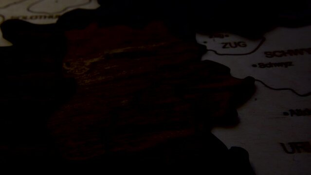 Elegant Wooden Swiss Map Wall Decor. Close Up. Switzerland