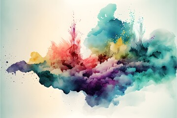 Watercolor paint background design with colorful orange pink borders and bright center, generative ai, watercolor bleed and fringe with vibrant distressed grunge texture 