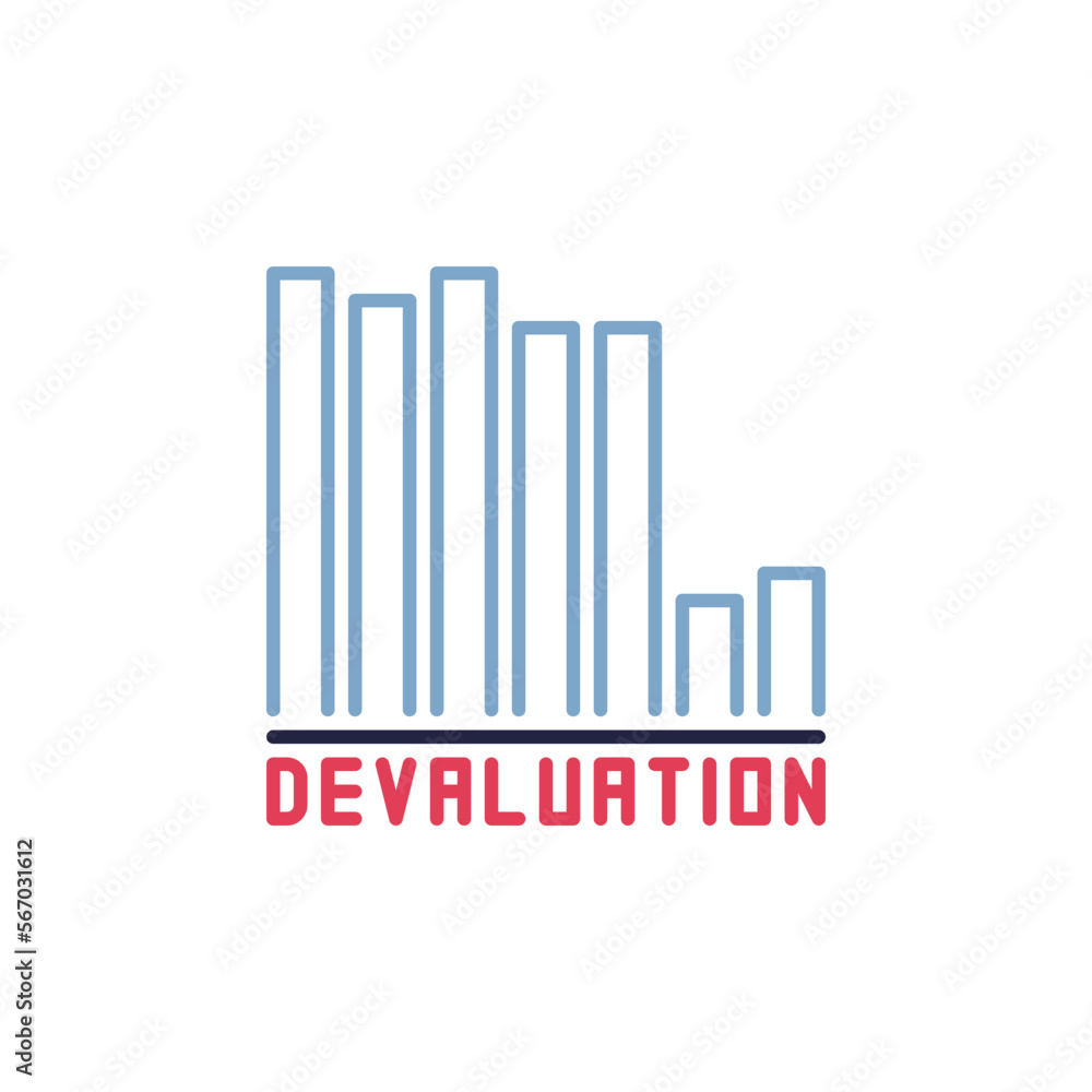 Poster currency value lowering bar chart vector devaluation colored icon