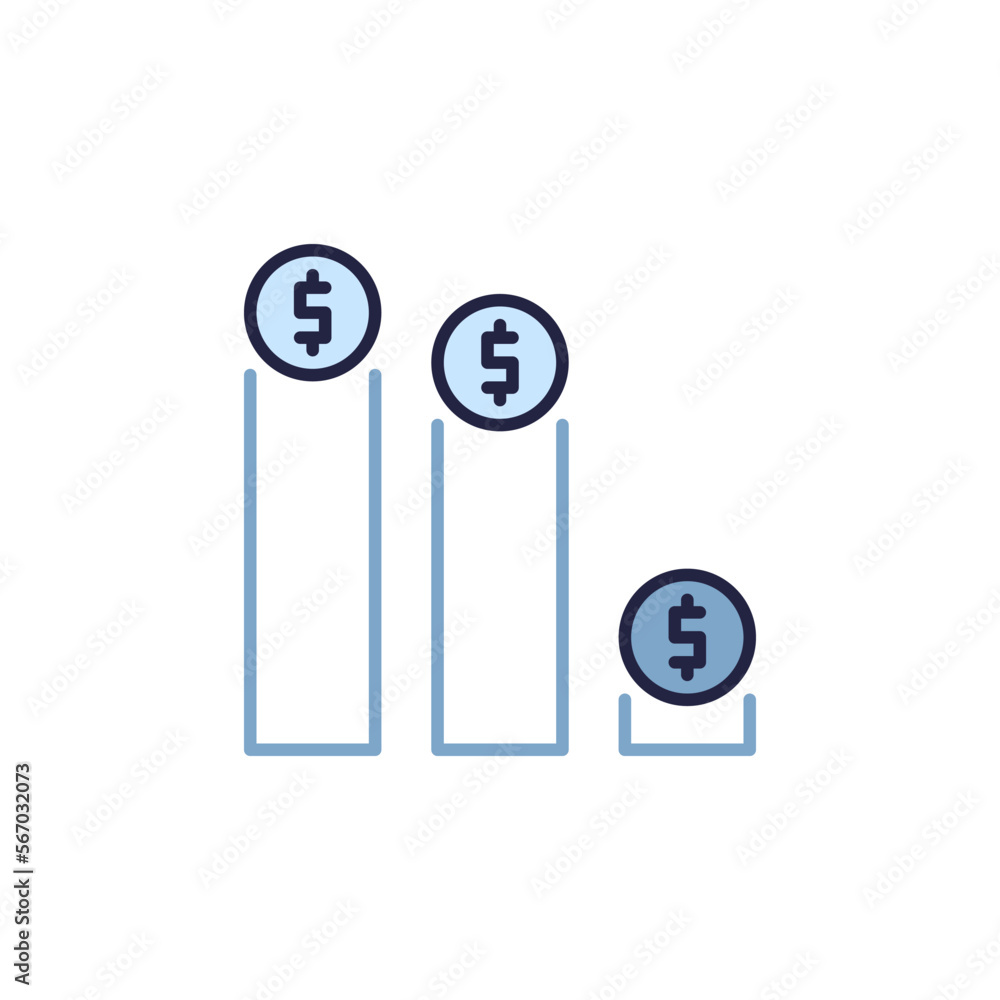 Poster devaluation chart with dollar coins vector currency value lowering colored icon