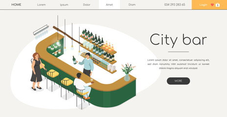 City bar - modern colorful isometric web banner
