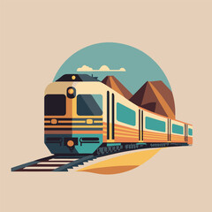 train rail logo symbol flat color vector illustration locomotive - obrazy, fototapety, plakaty